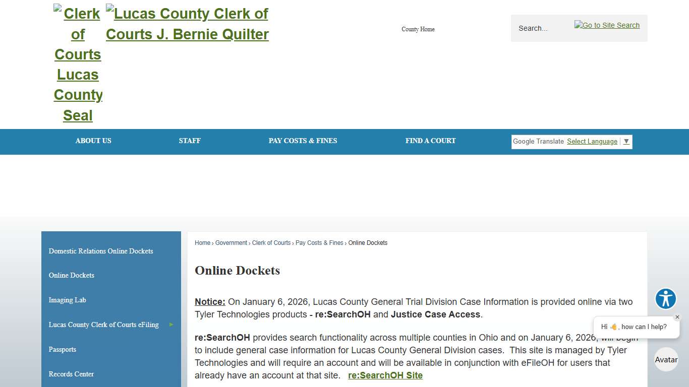 Online Dockets Lucas County, OH - Official Website